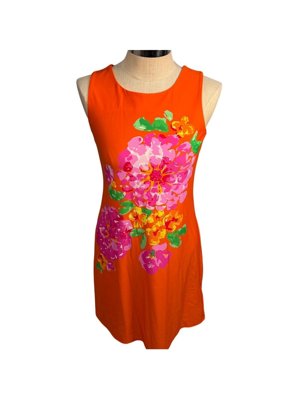 Jude Connally Womens Orange Floral Sleeveless Shift Dress Medium Bright Beach